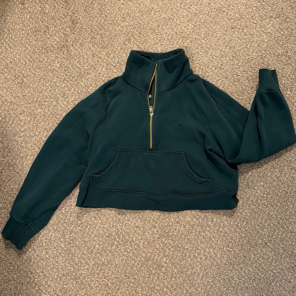 Green Half-Zip Cropped Sweatshirt